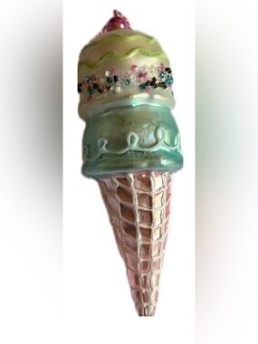Blown glass ice cream cone Christmas Ornament Double Scoop Glitter Sprinkles